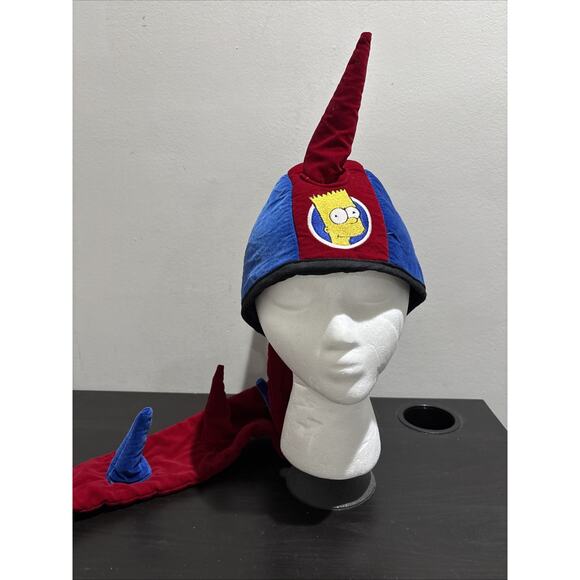 Vintage Bart Simpson Plush Spiked Dragon Tail Hat Red Blue Cosplay Costume Cap - Picture 4 of 12